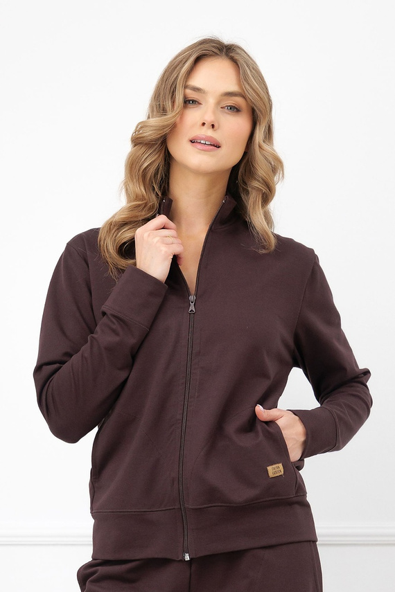 Dámska mikina Credo Italian Fashion bavlnená na zips so stojáčikom a vreckami - hnedá