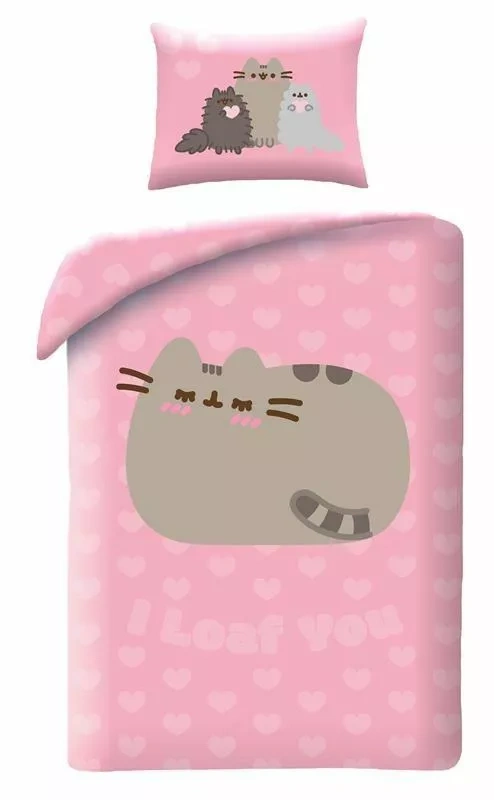Bavlnené obliečky Halantex Pusheen 140x200 ružové s obliečkou na vankúš 70x90