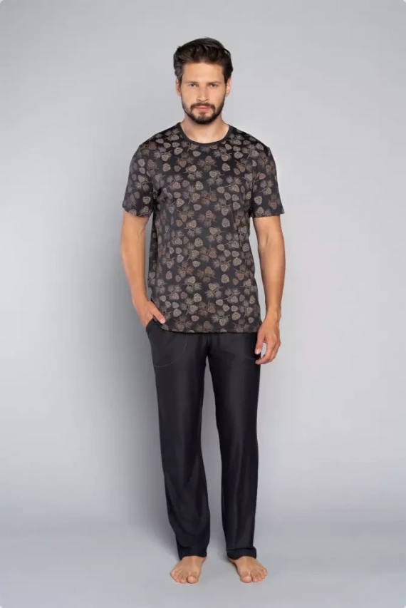 Pinus Pyžamo Pánske s krátkym rukávom, dlhé nohavice Talianska móda - potlač/grafit