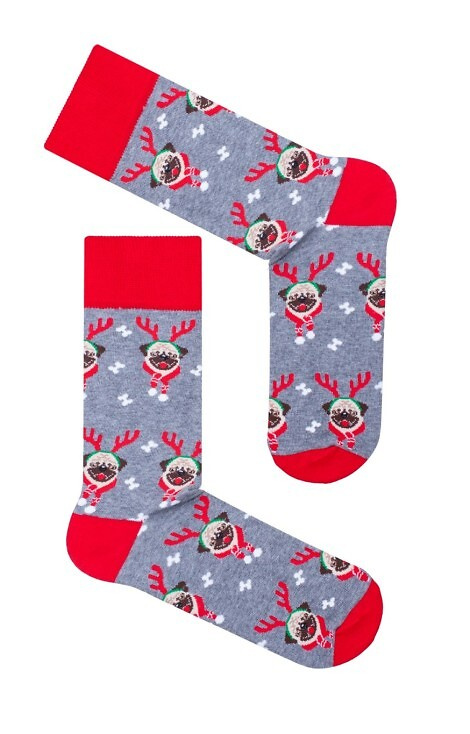 1290-036 Pánske ponožky Mopsy Milena šedé-vánočné-bavlnené ponožky