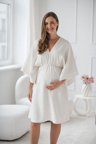 Mama Zen Milk&Love krémové tehotenské a dojčiace šaty - kimono so zipsami, modal