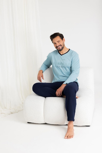 Regina 495 - námornícke pánske bavlnené pyžamo s dlhými rukávmi, klasický strih