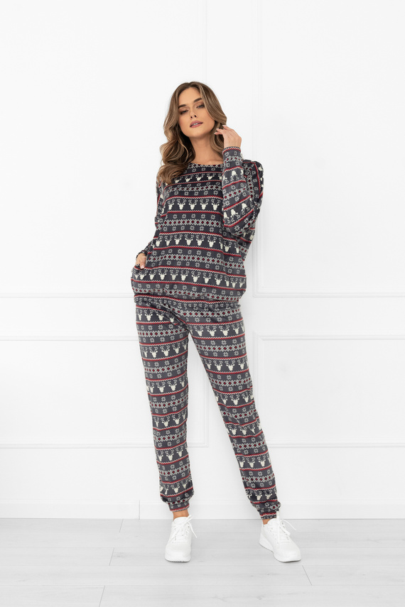 Dámska súprava Navara - flísová súprava s vianočným vzorom so sobmi Italian Fashion - grafitová
