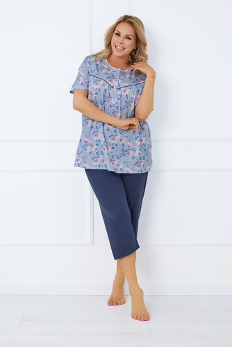 Facelia Dámske pyžamo s krátkym rukávom, 3/4 nohavice Talianska móda - potlač/zelená