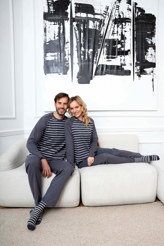 Oda Dámske pyžamo s dlhým rukávom a dlhými nohavicami Italian Fashion - grafitová/grafitová potlač