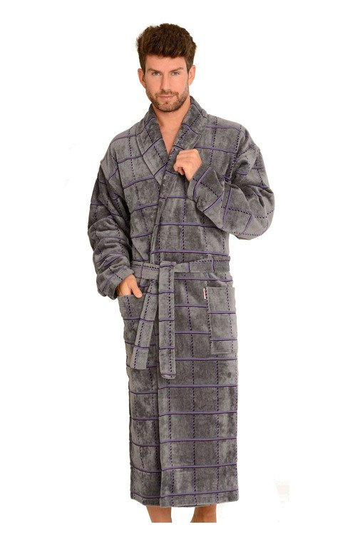803 / 819 Pánsky froté župan Twin Forex - sivý s fialovou kockou (sivá kocka)
