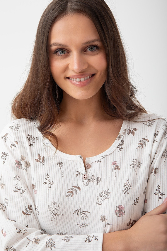 271 Nočná košeľa Luna ecru - rebrovaná bavlna, 7/8 rukáv, pohodlie a štýl