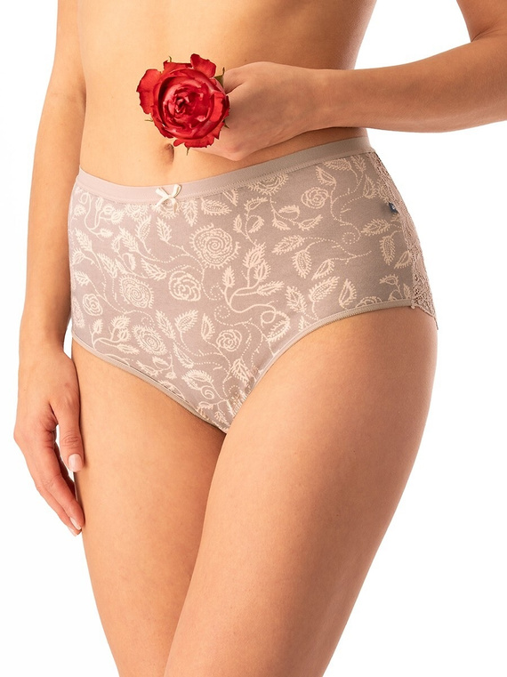 Dámske bavlnené nohavičky Key LPF 590 béžové - 2 ks v krabici, čipka na zadnej strane