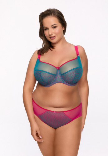 GFP 1294 Cintia Panties Gaia - fuchsiovo-tyrkysová, výšivka, tyl, plný strih