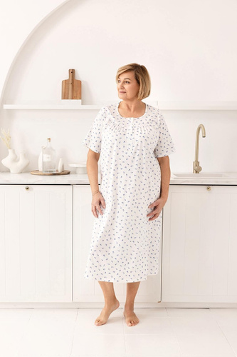 019 Regina Nočná košeľa modrá - dlhá, bavlnená, s výstrihom na gombíky