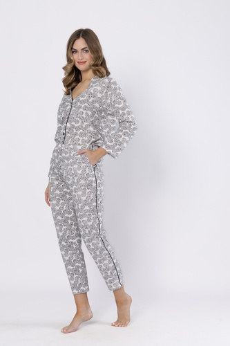 1609 Bronia Leveza pyžamo čierne - klasické, zapínanie na gombíky, dlhý rukáv