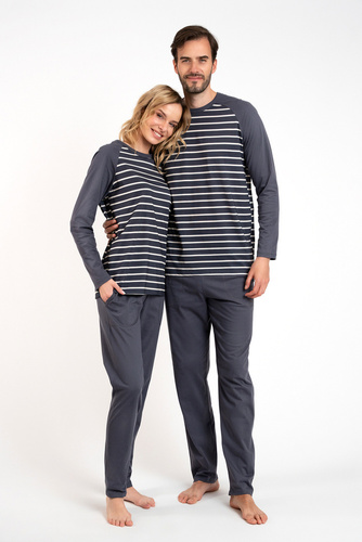 Oda Dámske pyžamo s dlhým rukávom a dlhými nohavicami Italian Fashion - grafitová/grafitová potlač