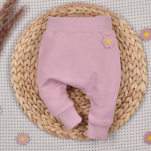 NINI Little flowers detské nohavice z organickej bavlny s výšivkou ABN-5760/ROZ