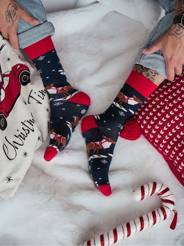 1290-035 Sob s postrojom pánske vianočné ponožky Milena námornícka modrá