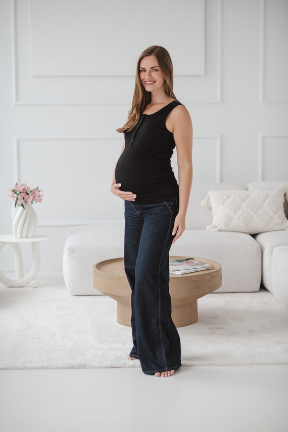 Tehotenské a dojčiace tričko s bruškom - rebrované, bez ramienok Milk&Love black