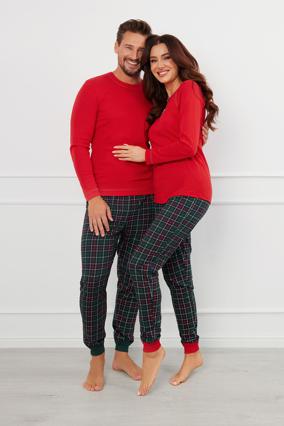 Fogo Pánske pyžamo s dlhým rukávom, dlhé nohavice Talianska móda - červená/potlač