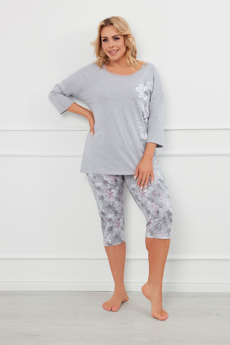 Ibena Dámske pyžamo s 3/4 rukávmi, 3/4 nohavice Talianska móda - melanž/potlač