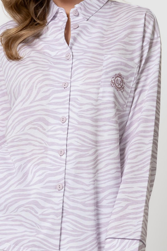 Leveza 1790 Penelopa Dámske pyžamo 100 % bavlna, gombíky, animal print bielo-fialové