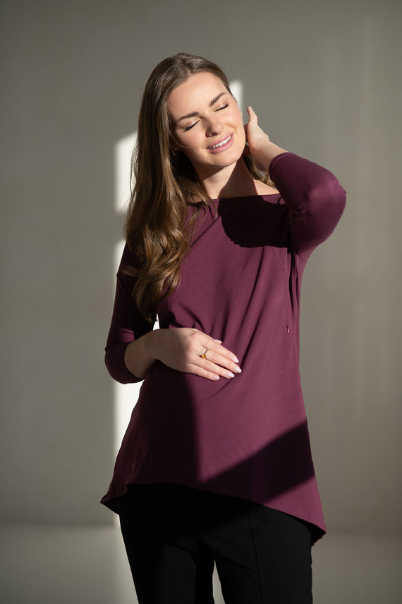 Mama Tehotenská a dojčiaca tunika Mauve Wine Milk&Love - oversize blúzka so skrytými zipsami, bavlna Oeko-Tex