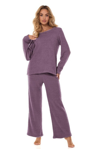 2414 Dámske domáce oblečenie L&L amethyst set - blúzka a nohavice z mäkkého úpletu