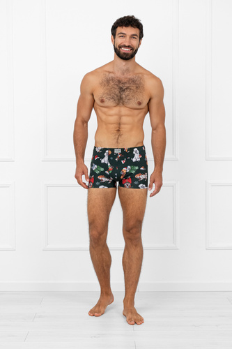 Husky Pánske boxerky Italian Fashion green - bavlna, elastan, vianočný vzor
