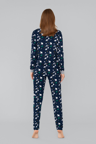 Ava Dámske pyžamo s dlhými rukávmi a nohavicami Italian Fashion - tmavomodrá potlač