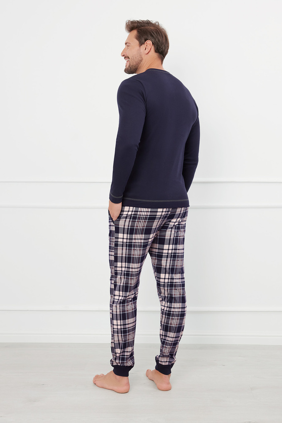 Brit Pyžamo Pánske dlhé nohavice s dlhým rukávom Talianska móda - námornícka modrá/potlač