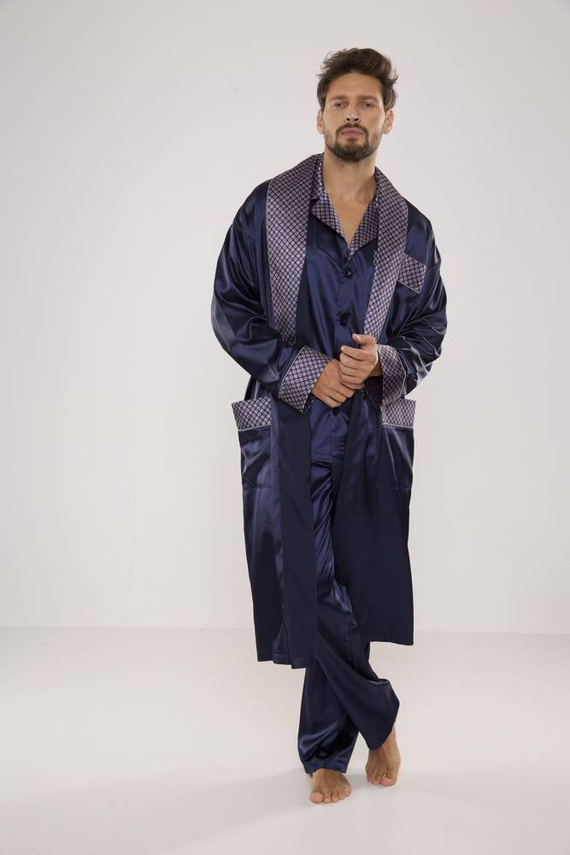 939 Pánske saténové pyžamo - tmavomodré