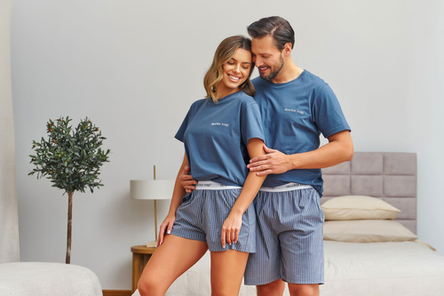 7424 Doctor Nap pánska bavlnená pyžama denim blue pruhované šortky