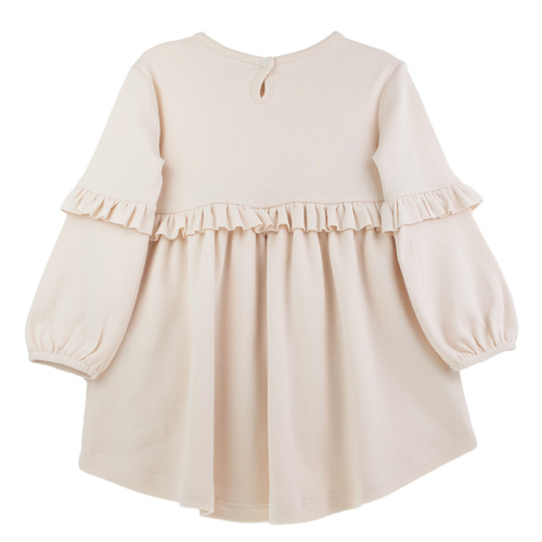 141973 Nicol šaty s dlhým rukávom - béžové, bavlnené, s volánmi