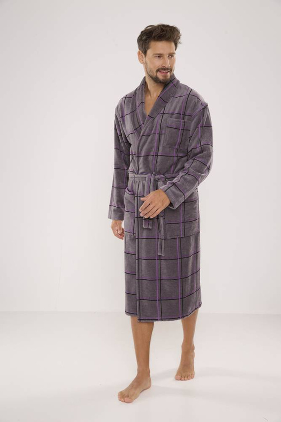 803 / 819 Pánsky froté župan Twin Forex - sivý s fialovou kockou (sivá kocka)