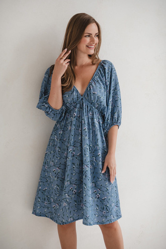 Milk Sun Šaty na tehotenstvo a dojčenie Milk&Love modré kvetinové šaty