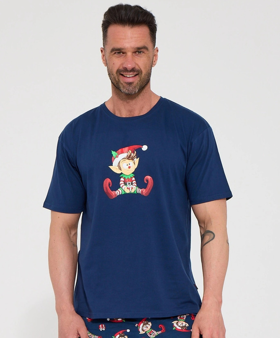 Cornette Elf Christmas 326/324 pánska krátka pyžama tmavomodrá 100 % bavlna