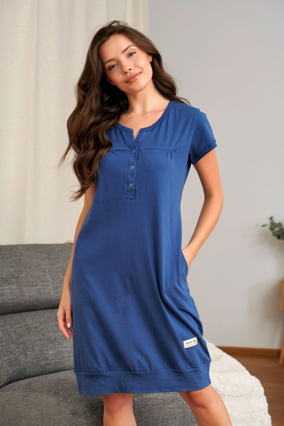 Nočná košeľa Doctor Nap 4348 na dojčenie 100% bavlna tehotenská Indigo