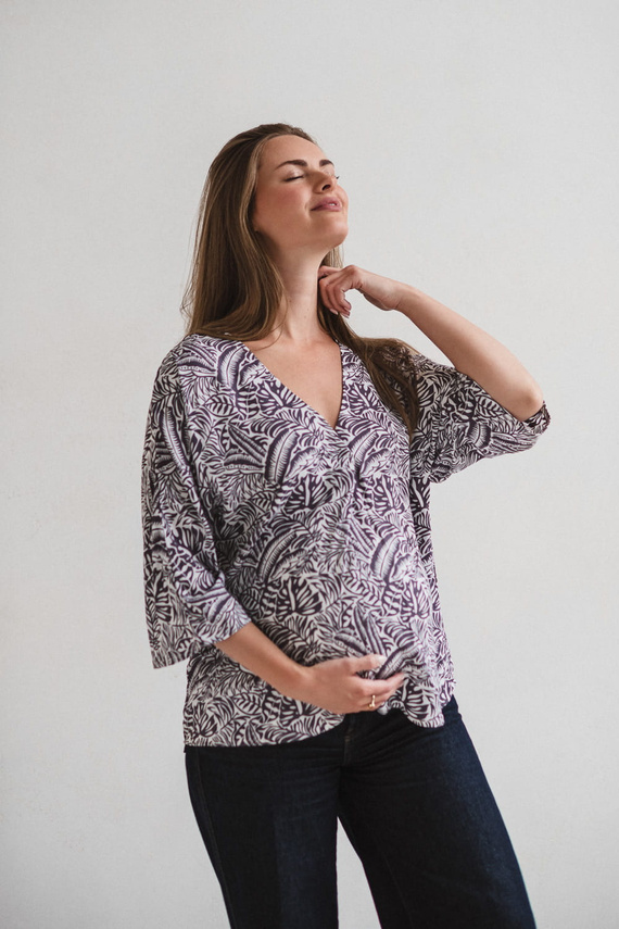 Bahama Mama Milk&Love tehotenská blúzka s tropickou potlačou, viskóza, 3/4 rukáv, oversize