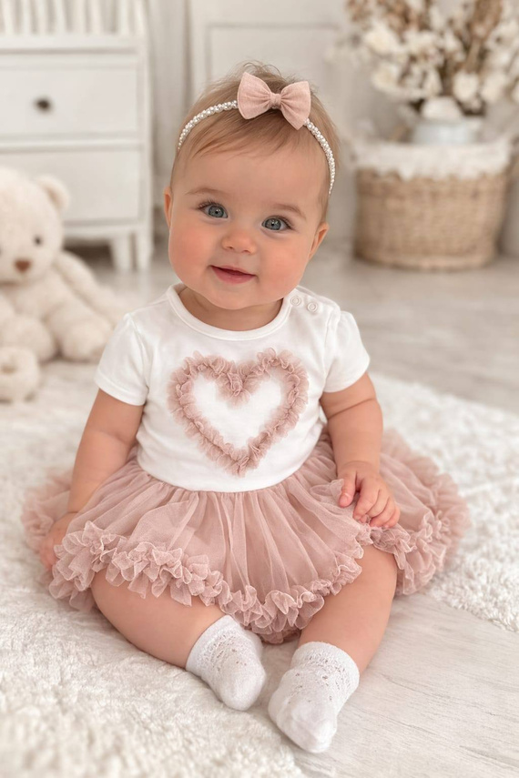 Body šaty Mia Bambarillo pre bábätko s tylovou sukňou elegantné beige