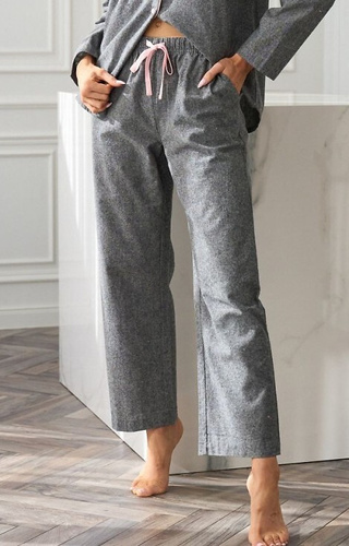 2534 Dámske pyžamové nohavice L&L - bavlnené, melanž, s vreckami