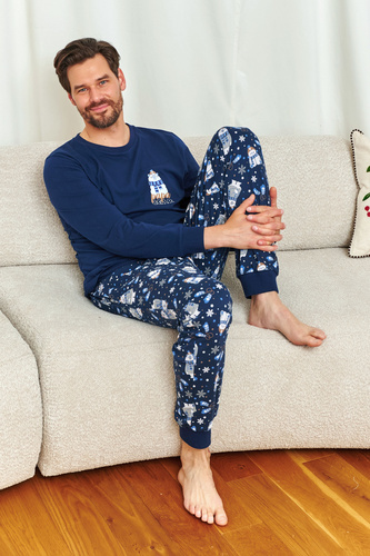 7338 Pánske pyžamo Doctor Nap Cozy Bear - bavlnené, s dlhým rukávom a nohavicami