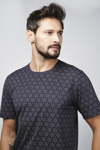 Ricardo Pánske pyžamo s krátkym rukávom, šortky Talianska móda - námornícka modrá/potlač