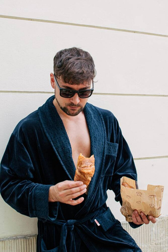 712 Velúrový pánsky župan De lafense - tmavomodrý