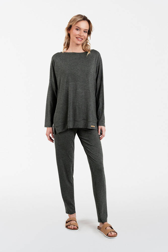 Akord Dámska súprava s dlhým rukávom a dlhými nohavicami Italian Fashion - dark melange