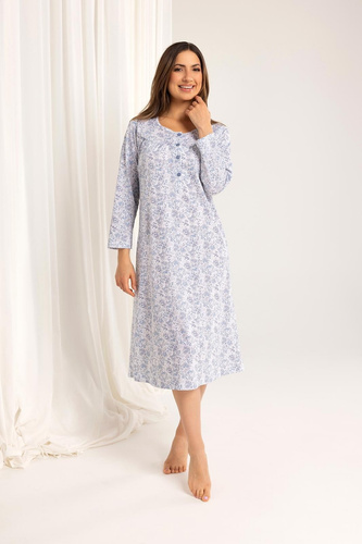 Dámska nočná košeľa Regina 017 modrá - bavlnená, s dlhým rukávom, pohodlná a klasická