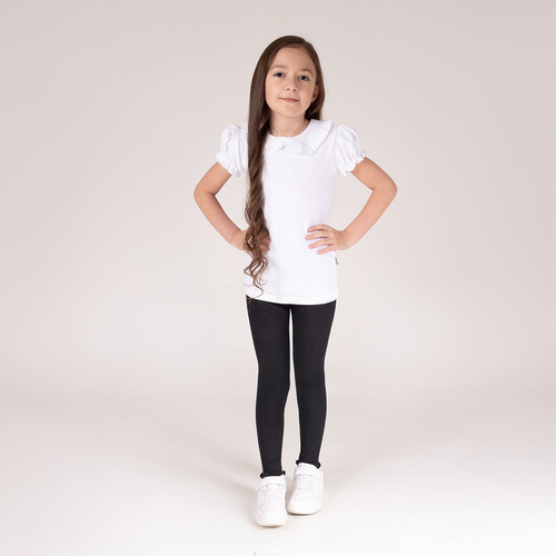 141523 Dievčenské rebrované legíny Nicol - bavlna s elastanom, s volánom, čierne