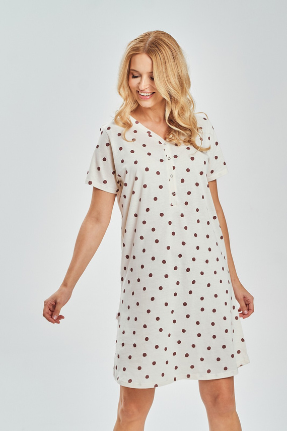 3529 Nita Dámska nočná košeľa Taro - 100% bavlna v hrášku, dojčiaca | patentky, pred kolená