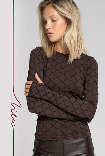 Dámska blúzka Zien 43154 Seamless Monogram Gatta - moka bezšvová blúzka Premium s monogramom Zien a predĺženými rukávmi