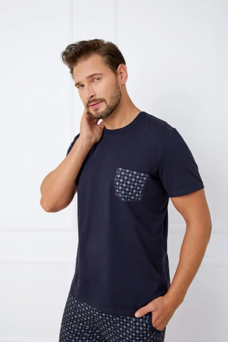 Rajmund Pánske pyžamo s krátkym rukávom, šortky Talianska móda - námornícka modrá/potlač