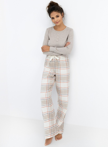 Dámske pyžamo Angelina Sensis - melanžová blúzka a kockované flanelové nohavice