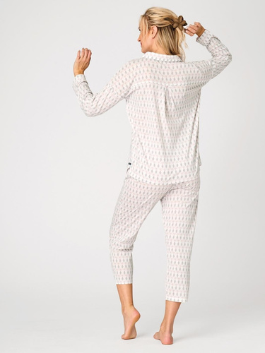 Dámske bavlnené pyžamo LNS 879 Key béžové s gombíkmi a jemným pastelovým vzorom