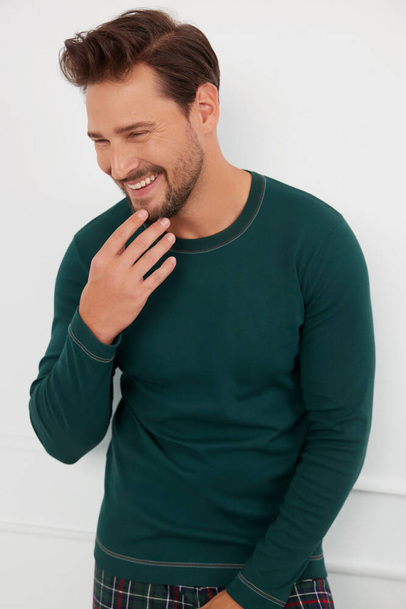 Fogo Pánske pyžamo s dlhým rukávom, dlhé nohavice Talianska móda - zelená/potlač