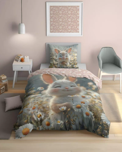 5548 A Fluo 95 Posteľná bielizeň svietiaci zajačik v kvetoch 100% bavlna | Pre deti Detexpol